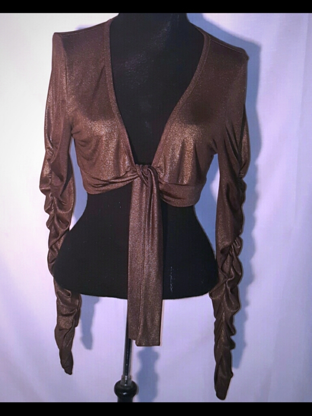 Shimmery Brown Tie-Front Bolero Shrug